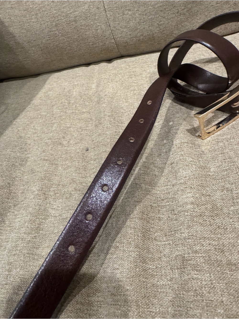 Zara Dark Brown Leather Belt with Gold Rectangular Buckle - Picture 3 of 6